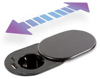 Obrázok produktu pre Integrovaná napájacia lišta na stôl - 3-v-1 so zásuvkou 230 V, USB-A a USB-C - Posuvný kryt - Detská poistka - Čierna, 1 kus [20463BK]