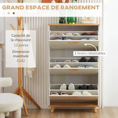 Immagine prodotto di Armadio per scarpe - Scaffale per scarpe - Porta scarpe - Mobiletto per scarpe - Bianco - Design scandinavo