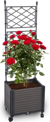 Produktbild von Blumenkasten Set mit Spalier 41x30xH125 cm Pflanzkasten auf Rädern Rankgitter für Garten Terrasse