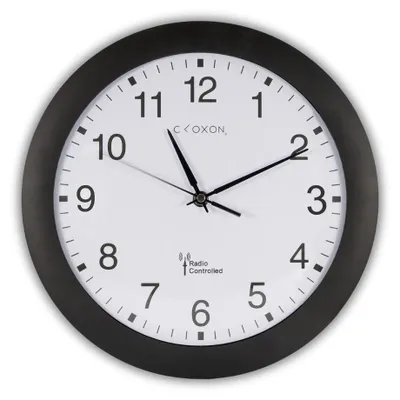 Produktbild von Radiogesteuerter Wanduhr 30 cm schwarz für Wohnzimmer, Büro, sehr genauer Radiogesteuerter Wanduhr, groß, schwarz