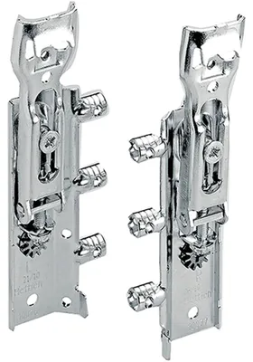 Produktbild von Hettich SAH215 Schrankaufhänger, Möbelaufhänger Wandhalterung Stahl, Tragkraft 45 kg, ohne Aushängesicherung, verzinkt, für Leisten- und Hakenaufhängung, seitlich verstellbar