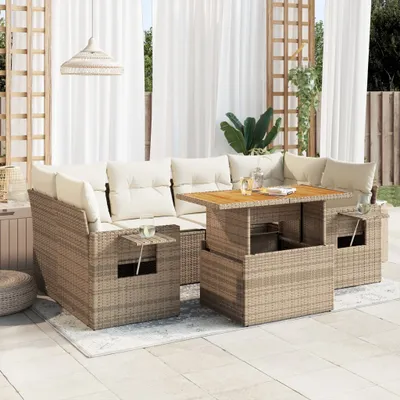 Produktbild von 7-tlg. Garten-Sofagarnitur mit Kissen Beige Poly Rattan