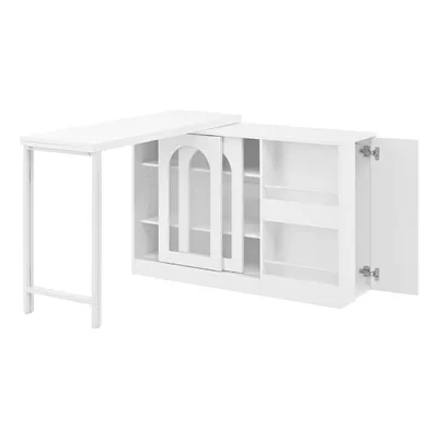 Produktbild von Bartisch, Ausziehbar 360° Drehbare Bartisch Mit Stauraum, Reversibel Tisch Sideboard Bar Mit Glasschranktür, Bar Tisch Für Küche Kaffeebar Möbel,Weiß, Weiß, MDF