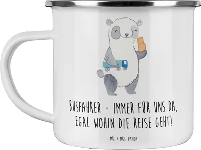 Produktbild von Mr. & Mrs. Panda Emaille Tasse Busfahrer Held - Weiß - Geschenk, Danke sagen, Becher, Dankbarkeit, immer für uns da, Haferl, Teetasse, blechbecher, Hingabe, liebevoll