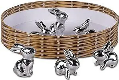 Produktbild von formano Geschenke und Dekoration zu Ostern- 1 Stück lustiger Mini Hase 4cm Osterhase silberfarben…