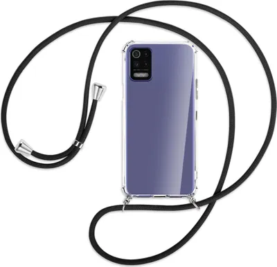 Produktbild von Handykette Backcover-Schutzhülle mit Band (Metall silberfarben) für LG K52 / K62 / Q52 - schwarz