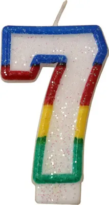 Produktbild von Tortenkerze, Zahlenkerze "7" Bunt glitzernd mit Halter für Geburtstagstorte, Jubiläum, Hochzeit