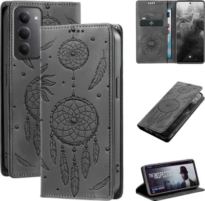 Produktbild von Handyhülle für Xiaomi Redmi 15 / 15 5G RFID Schutz Klapphülle Case Cover Blumen Design Traumfänger Schutzhülle Farbe: Schwarz
