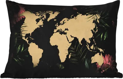 Produktbild von MuchoWow® Outdoor Kissen - Weltkarte - Blumen - Tropische Pflanzen - 60x40 cm - Wetterfest - Lounge Kissen - Zierkissen - Kissen für Innenräume