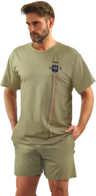 Produktbild von Sesto Senso Herren Pyjama Set - Kurzarmshirt und Kurze Hose aus 100% Baumwolle, Bequem und Atmungsaktiv, Elegantes Design mit Madras-Karo, Ideal für Sommernächte, Farbe: Khaki, Modell: OLIWKA 7538 L