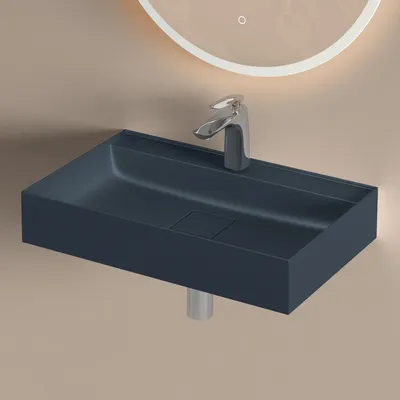 Immagine prodotto di doporro Lavabo Bagno Sospeso 60 cm Rettangolare in Resina Antracite Opaco con Vasca Integrata a Sinistra e Piletta Inclusa Colossum630