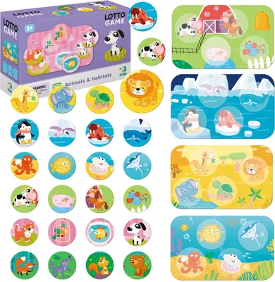 Produktbild von Lern-Bingo „Tierwelt“ - Brettspiel mit Karten und Spielsteinen für Kinder, Set 300196