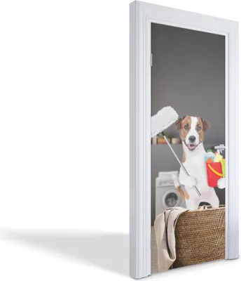 Produktbild von Türdeko Aufkleber Selbstklebende Wandsticker Personalisiert - Putzhund - 75 x 205 cm