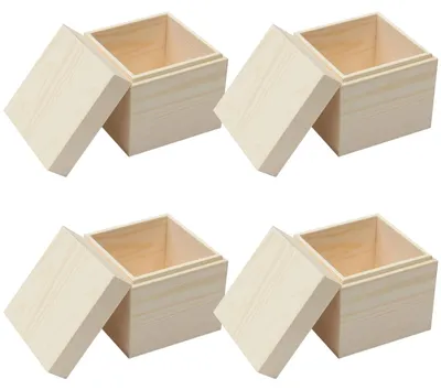 4er-Set Holzboxen mit Deckel, 9,6 x 9,6 x 8 cm