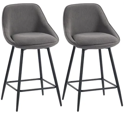 Produktbild von HOMCOM Barhocker 2er Set Tresenhocker mit Fußstütze Rückenlehne Kord-Optik Grau