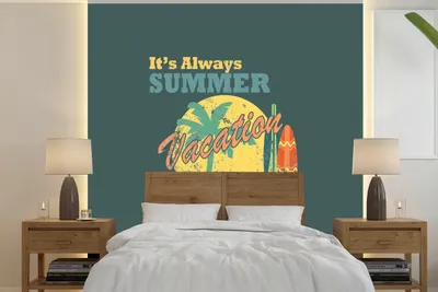 Produktbild von MuchoWow® Fototapete für Wohnzimmer oder Schlafzimmer Wandtapete Vinyl Motivtapete Vintage - Surfbrett - Palme - 240x240 cm - Schlafzimmer-Tapete