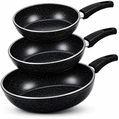 Produktbild von Bratpfannen-Set 3-teilig, Pfannenset 20/24/28 cm – Induktion & alle Herdarten, mit Soft-Touch-Griff & antihaftbeschichtet
