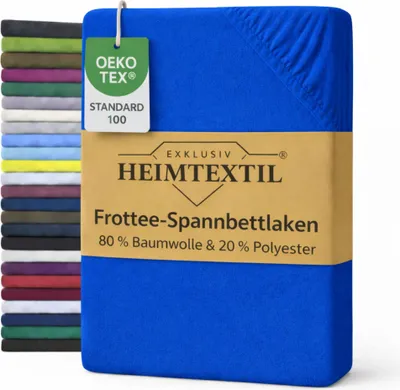 Produktbild von EXKLUSIV HEIMTEXTIL Frottee Spannbettlaken 120 x 200 cm Royalblau 80% Baumwolle 20% Polyester Bed-Sheet Bettlaken Spannbetttuch Topper Leinentuch