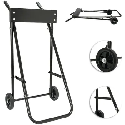 Zdjęcie produktu dla Wózek do silników zaburtowych - Składany wózek transportowy - Stojak na silnik o udźwigu 85 kg - 4 koła i uchwyty - Do przechowywania i transportu - Czarny