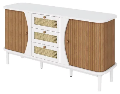 Image de Buffet blanc 3 tiroirs rotin 2 portes coulissantes cannage