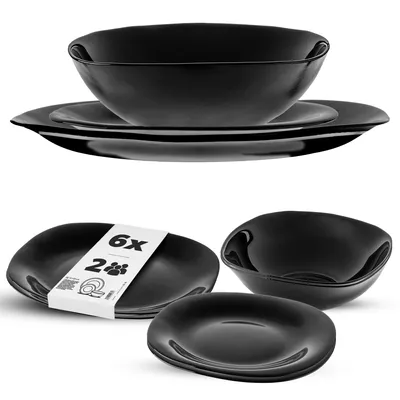 Produktbild von KADAX Geschirrset für 2 Personen, 6-tlg, Tafelservice mit Suppenteller, Dessertteller und Speiseteller, Essgeschirr, Geschirr Set, Tellerset (Schwarz)