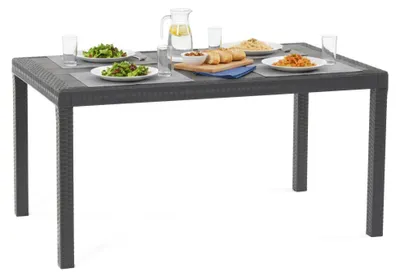 Immagine prodotto di Dmora Tavolo da Esterno Adila 90x150x74h cm Nero Antracite, 10 Posti Waterproof, Antiurto, 100% Resina Riciclabile  Italy