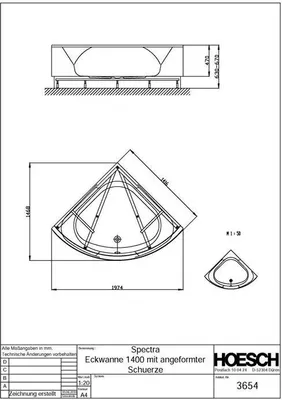 Produktbild von Hoesch Spectra Eckbadewanne 1408 mm mit angeformter Schürze weiß - 3654.010