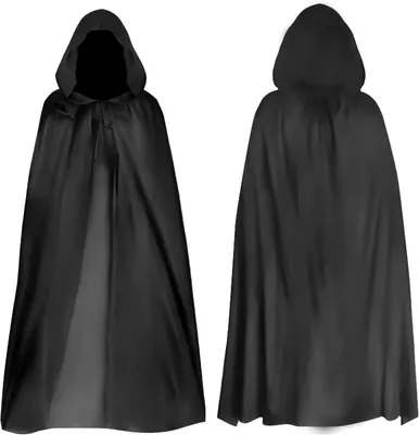 Obrázok produktu pre Čierna plášte na Halloween s kapucňou, dĺžka 170 cm, vhodné na kostýmy