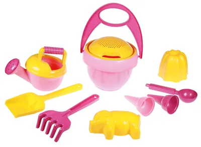 Produktbild von LENA Sandkastenset 10 teilig Eimer Schaufel Rechen und vieles mehr pink gelb