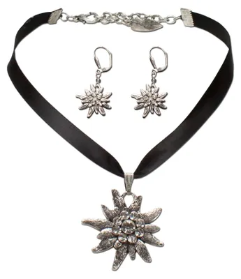 Produktbild von Alpenflüstern Trachtenschmuck-Set Satin-Trachtenkette und Ohrhänger Strass-Edelw