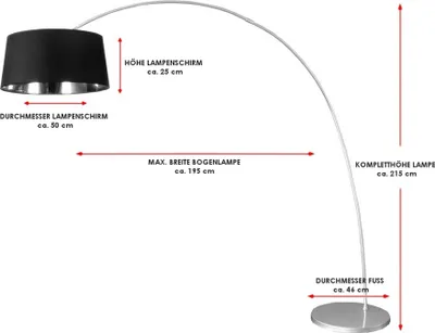 Produktbild von cagü: XL Design Bogenlampe LUXOR Schwarz-Gold mit Marmorfuß Schwarz 215cm Höhe Designklassiker