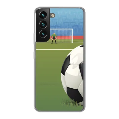 Produktbild von MuchoWow® Handyhülle Schutzhülle Hülle für Samsung Galaxy S22 Eine Illustration eines Fußballs auf dem Feld im Stadion - Jungen - Mädchen - Kinder Silikon Softcase Handy Hülle - Mobiltelefonhülle