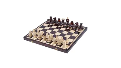 Produktbild von Schachset "Königliches" Schachspiel mit Figuren aus Holz Handarbeit 44x44cm