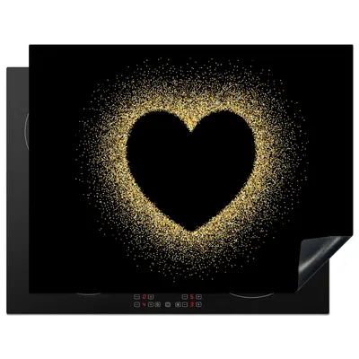 Produktbild von KitchenYeah© Herdabdeckplatte Herz - Gold - Schwarz , 77x59cm, Küche Deko, Glaskeramikkochfeld Herdabdeckung, Abdeckplatte fùr Kochfeld