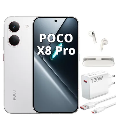 Produktbild von XIAOMI POCO X8 Pro 5G 12GB 512GB Smartphone Weiß 6500mAh 120Hz mit 120W Ladegerät und Kopfhörern