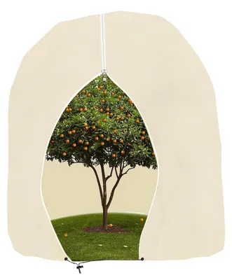 Image de Couverture de protection pour plantes, idéale pour l'hiver, pour plantes en pot, dimensions 200x240 cm, couleur beige, avec fermeture éclair et cordon de serrage