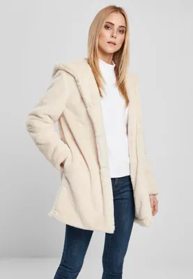Image de Urban Classics Ladies - Manteau Teddy à capuche blanc cassé - 3XL