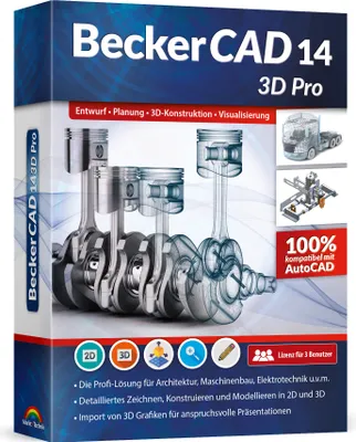 Produktbild von BeckerCAD 14 3D Pro - 3 User Lizenz - STL - 3D Konstruieren - PC-DVD ROM