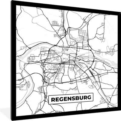Produktbild von MuchoWow® Gerahmtes Poster Karte - Regenburg - Stadtplan 40x40 cm - Poster mit Schwarzem Bilderrahmen Wandposter Rahmen Foto Bilder - Mit Rahmen - Wanddekoration Schlafzimmer