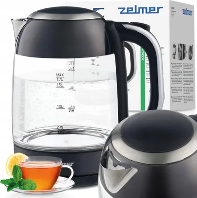 Obrázok produktu pre Zelmer ZCK8025, 1,7 L, 2200 W, Čierna, Priehľadná, Nerezová oceľ, Sklo, Indikátor úrovne vody, Zabezpečenie proti prehriatiu