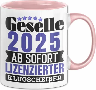 Produktbild von Trendation - Gesellenprüfung Bestanden Tasse Geschenk Geselle 2023 Bestandene Prüfungen Geschenkidee Handwerk Lizenzierter Klugscheißer (Rosa)