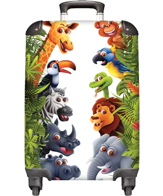 Obrázek produktu pro NoBoringSuitcases.com® Kufr Příruční zavazadlo Trolley Rolling suitcase Malý cestovní kufr na 4 kolečkách - Animals - Green - Jungle - Kids - Cabin Size < 55x40x23 cm & 55x40x20 cm - Foto kufr - Cabin suitcase - Board luggage - Kids suitcase - Kids trolley.