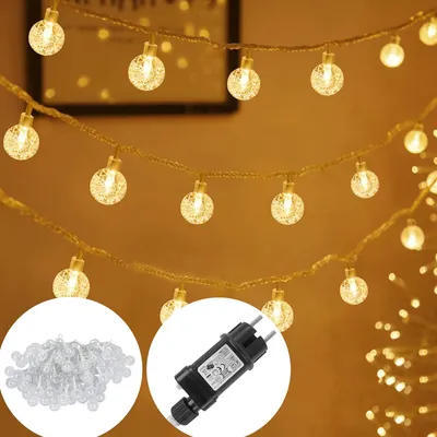 Zdjęcie produktu dla NAIZY Ball LED Fairy Lights 30m 240LEDs Warm White Crystal Balls Fairy Lights, 8 trybów Wodoodporne IP44 Wewnętrzne i zewnętrzne światła wróżki do ogrodu, tarasu, imprezy, dekoracji balkonu (30m, przezroczysty sznurek)