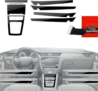 Obrázok produktu pre Ochranné fólie 8in1 Grizz Protector na stredovú konzolu a palubnú dosku – Škoda Octavia 3 (2017–2020), lesklá čierna