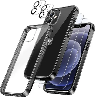 Obrázok produktu pre Čierne puzdro na iPhone 12 6,1 palca s pancierovým sklom a ochranou fotoaparátu