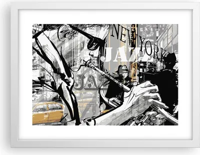 Produktbild von Gerahmtes Poster - Weißer Rahmen - Jazz Musik Musiker - 40x30 cm - Wand Bild - Wanddeko - Wandbilder - Kunstposter - Wandposter - Bilderrahmen - Bilder - Kunstdruck - Wandbild - P2WAA40x30-3792