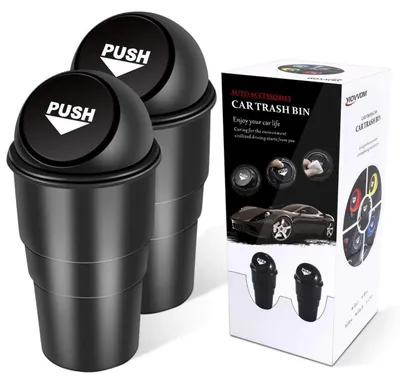 Obrázek produktu pro Automatický odpadkový koš do auta s víkem, univerzální, vhodný do držáků nápojů, sada 2 kusů, černá barva