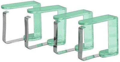Produktbild von Unyqoos® 4er-Set Tischdeckenhalter aus Edelstahl & Kunststoff, transparent – stabile Klammern für innen & außen, einfache Befestigung