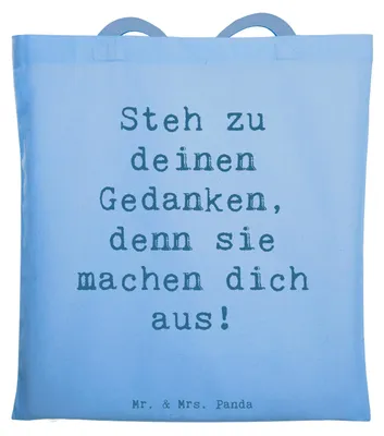 Produktbild von Mr. & Mrs. Panda Jutebeutel Spruch Mutig zu seinen Meinungen stehen - Sky Blue - Geschenk, Trost, Mutmacher, Inspiration, sein, Mut deinen Gedanken, Vertrauem, Zuversicht