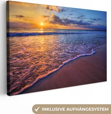 Produktbild von MuchoWow® - Leinwandbilder - Meer - Strand - Sonnenuntergang - Wolken - Horizont, Wandbild, Wanddeko Bilder Wohnzimmer, 30x20 cm